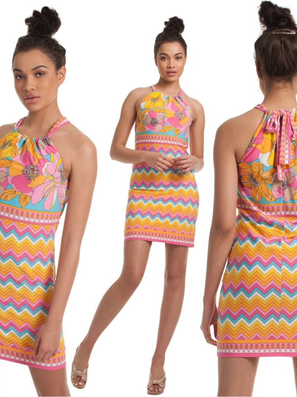 Trina Turk Vacaciones Summertime Bloom Matte Jersey Halter Mini Dress